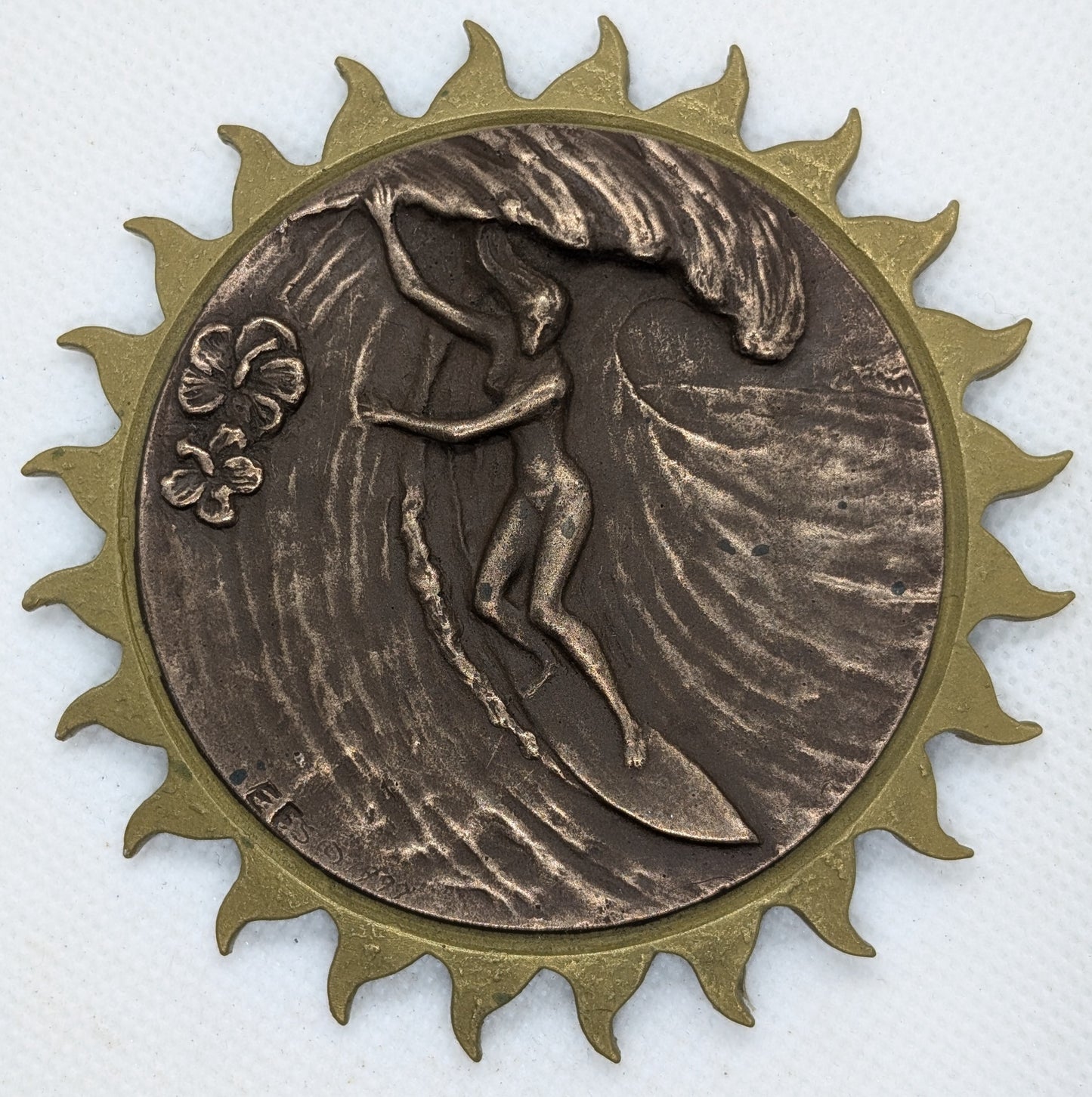 "Dropping in Girl" Surfing Award Medallion 3D Bumper Sticker